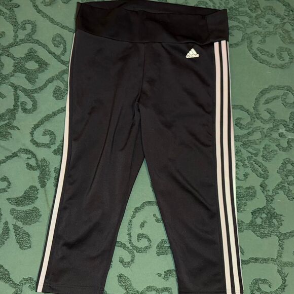 ADIDAS black capri leggings with white stripes, Women’s XL - Picture 1 of 3